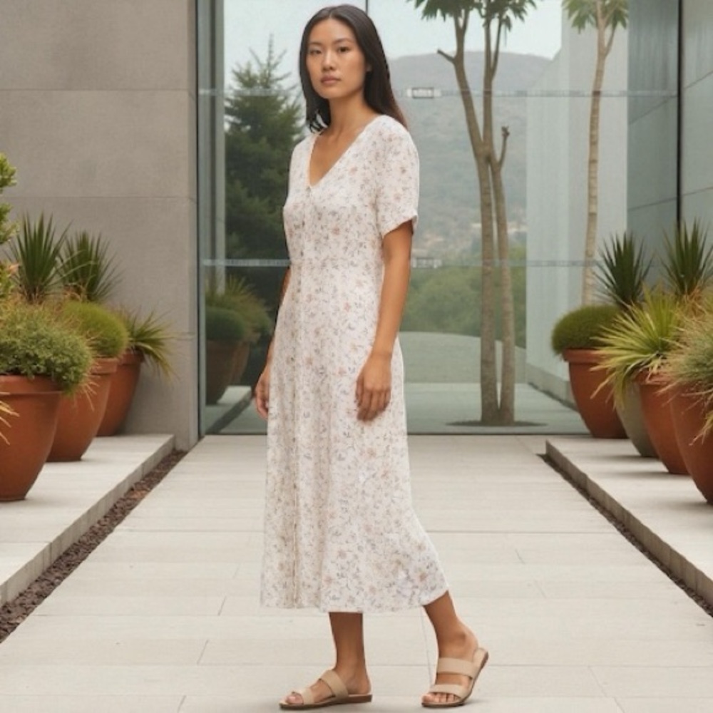 Ms. Conduct California Vintage Button Down Feminine Floral Midi Dress Size‎ M
